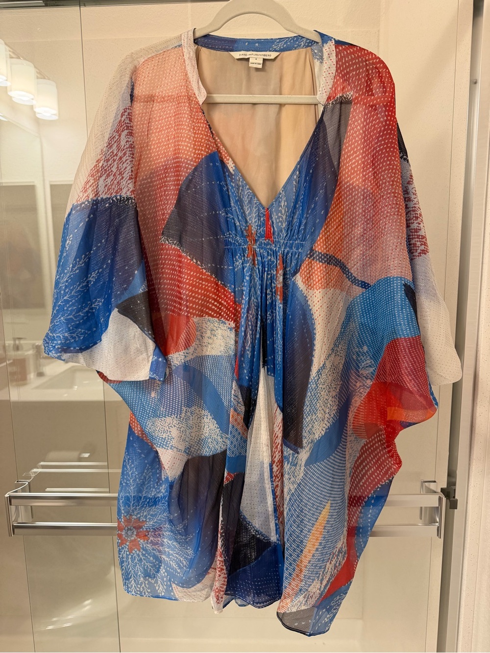 DVF Flowing V-Neck Tunic in Blue & Red